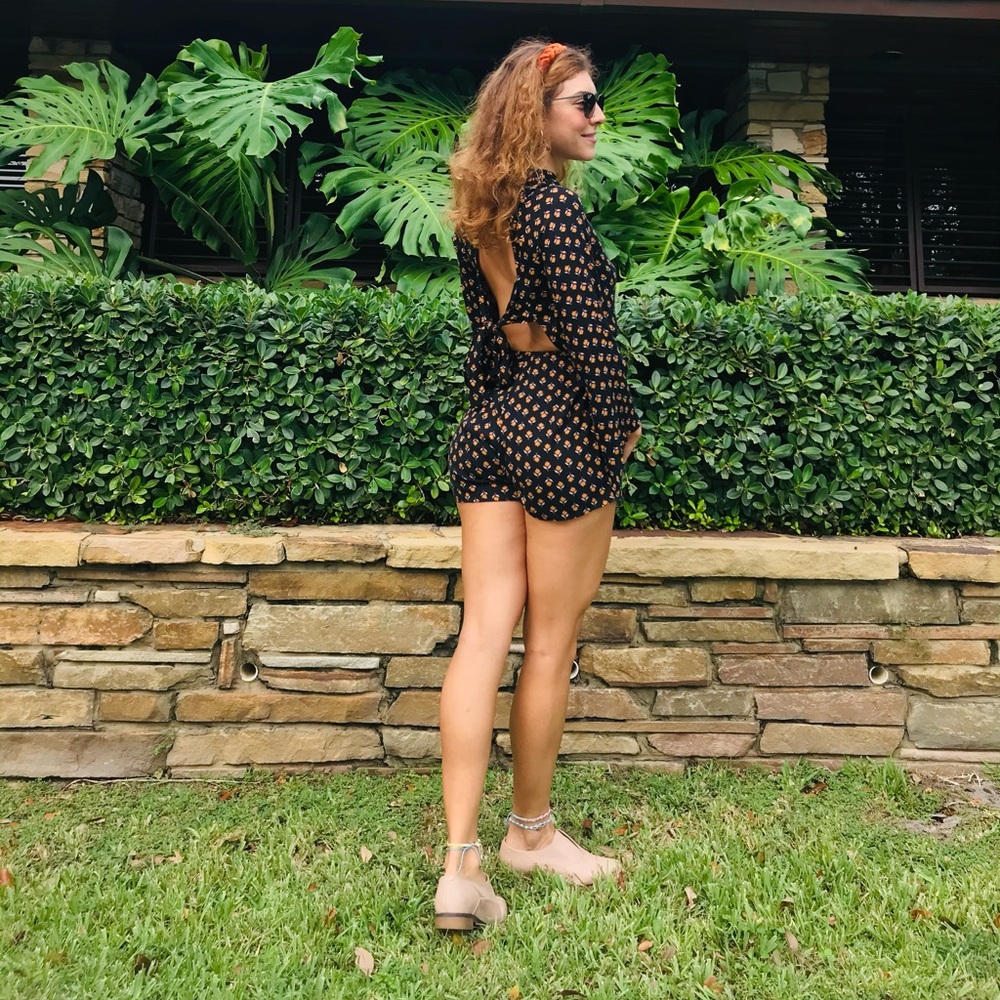 Billabong Black Jumpsuit with Yellow Floral Accents